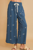 Umgee Full Size Lace Drawstring Embroidered Bow Wide Leg Pants Plus Size - felvior