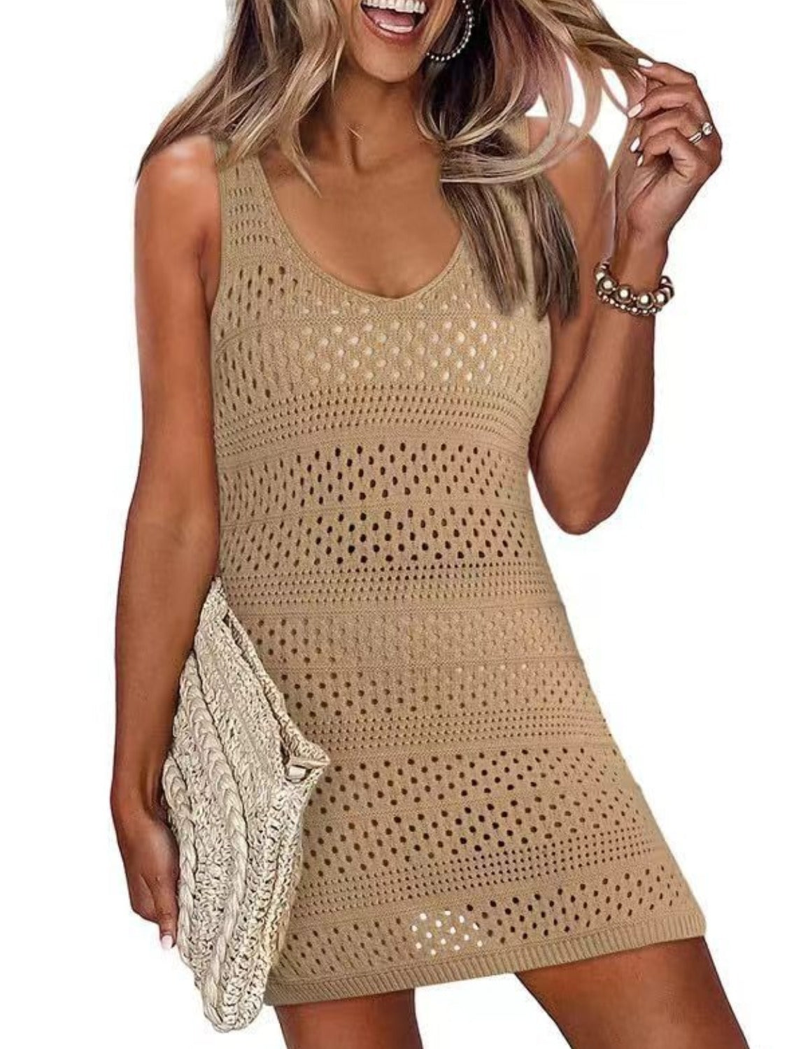 Openwork Scoop Neck Cover Up - felvior