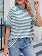 Striped Round Neck Half Sleeve T-Shirt