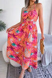 Botanical Print Tied Backless Cutout Slit Dress - felvior
