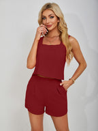Square Neck Wide Strap Tank and Shorts Set