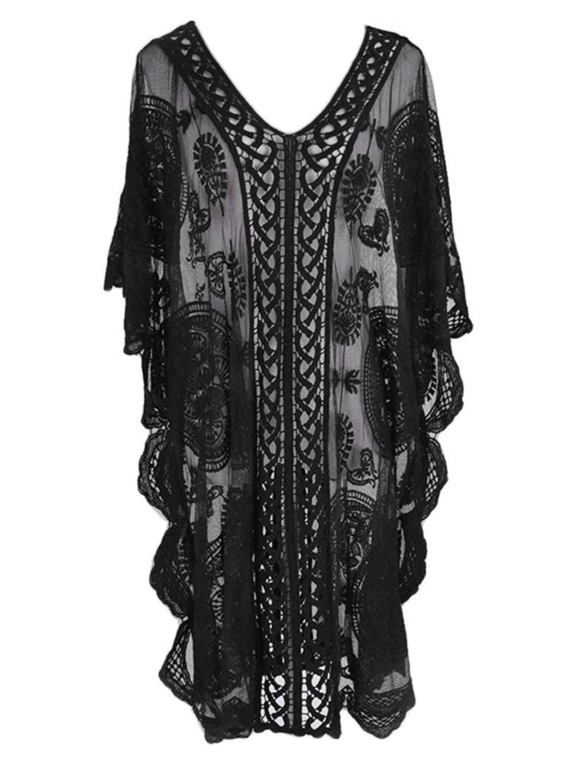 Lace V-Neck Half Sleeve Cover-Up - felvior