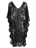 Lace V-Neck Half Sleeve Cover-Up - felvior