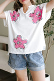 Floral Applique Notched Dolman Sleeve Top