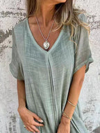 Full Size V-Neck Short Sleeve Midi Dress Plus Size