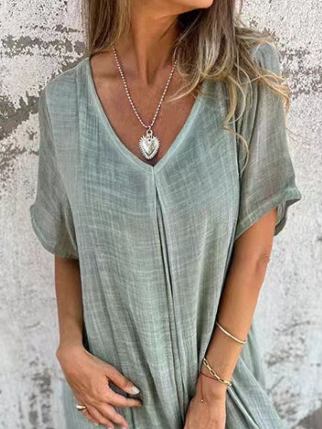 Full Size V-Neck Short Sleeve Midi Dress Plus Size