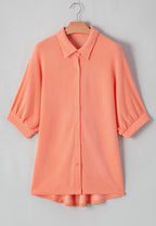Corded Half Sleeve Button Up High Low Shirt