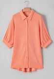 Corded Half Sleeve Button Up High Low Shirt - felvior