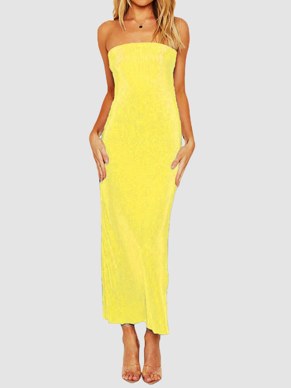 Lace-Up Back Tube Maxi Dress - felvior