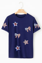Sequin Star Round Neck Short Sleeve T-Shirt