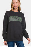 Zenana WEEKEND Round Neck Dropped Shoulder Sweatshirt - felvior