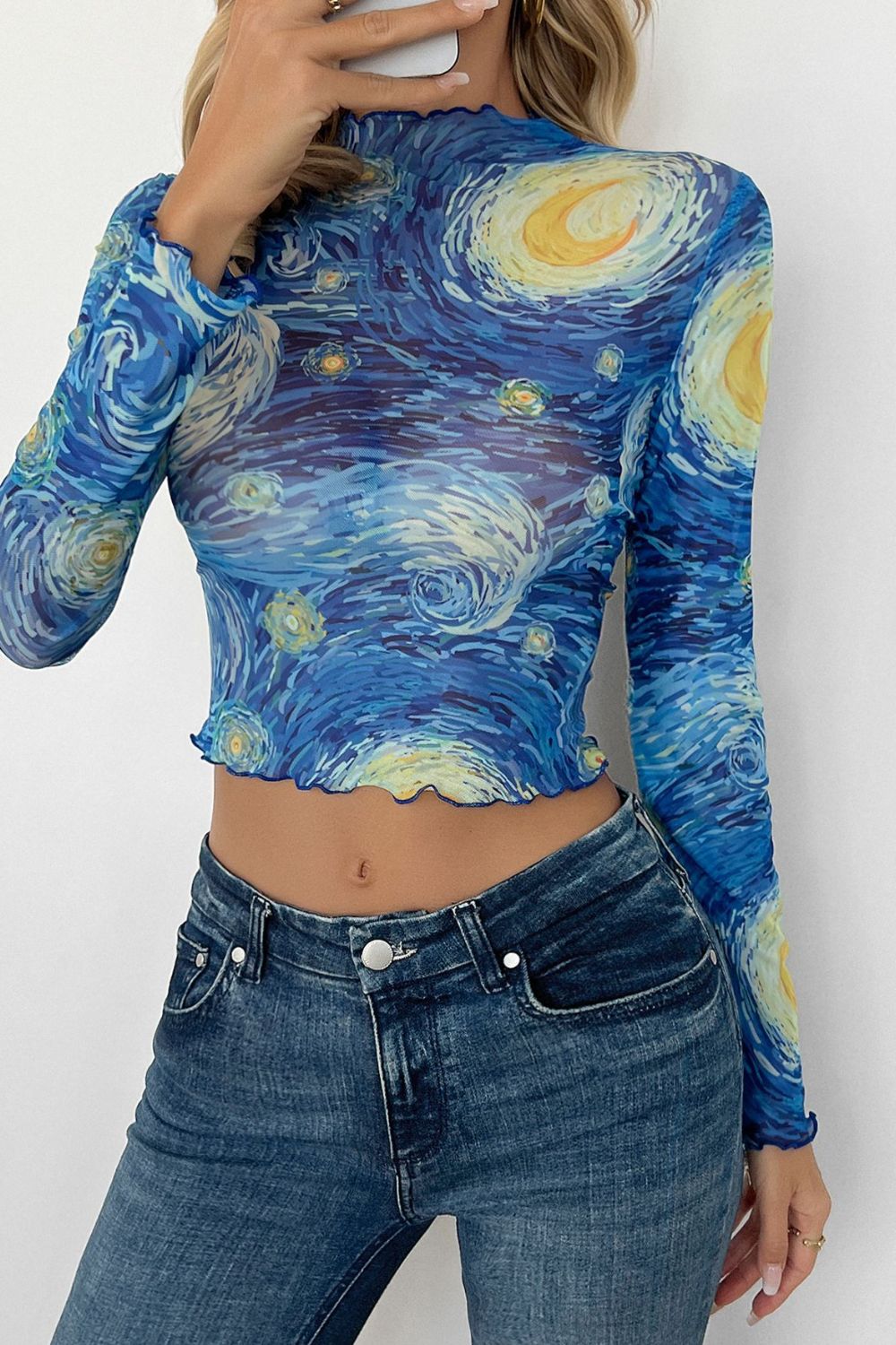 Starry Sky Cropped Mesh T-Shirt