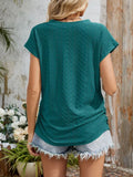 Eyelet V-Neck Short Sleeve Top - felvior