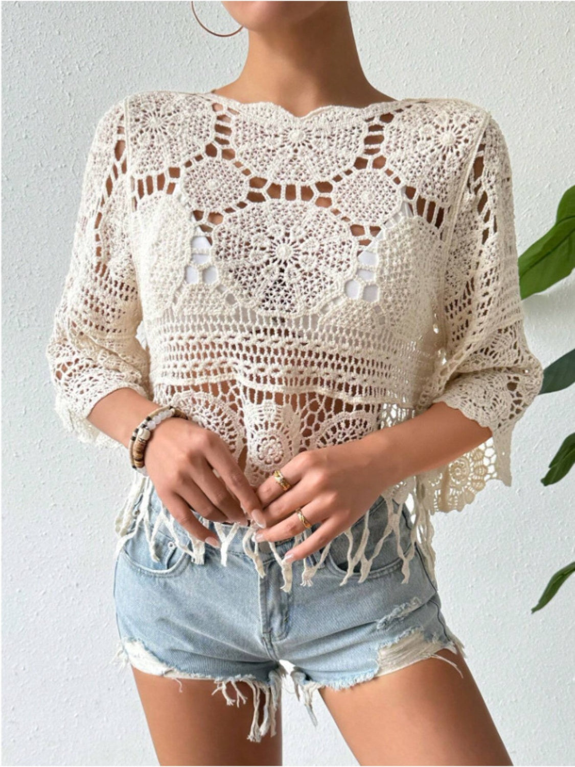 Openwork Round Neck Cover-Up - felvior
