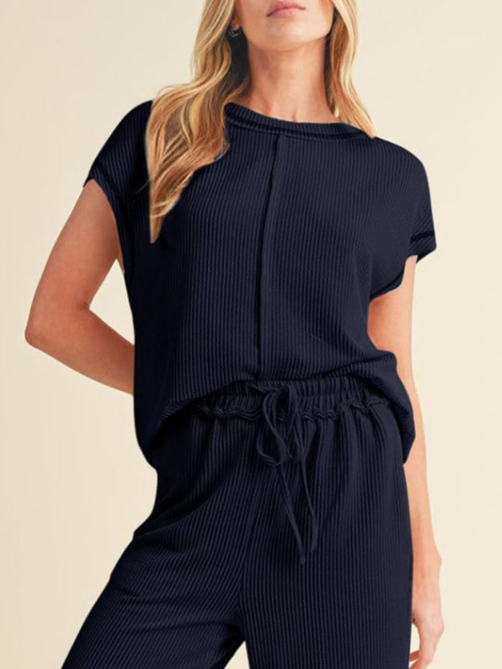 Ribbed Exposed Seam Top and Pants Set