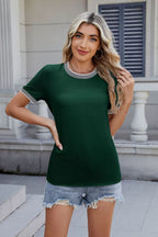 Contrast Trim Round Neck Short Sleeve T-Shirt