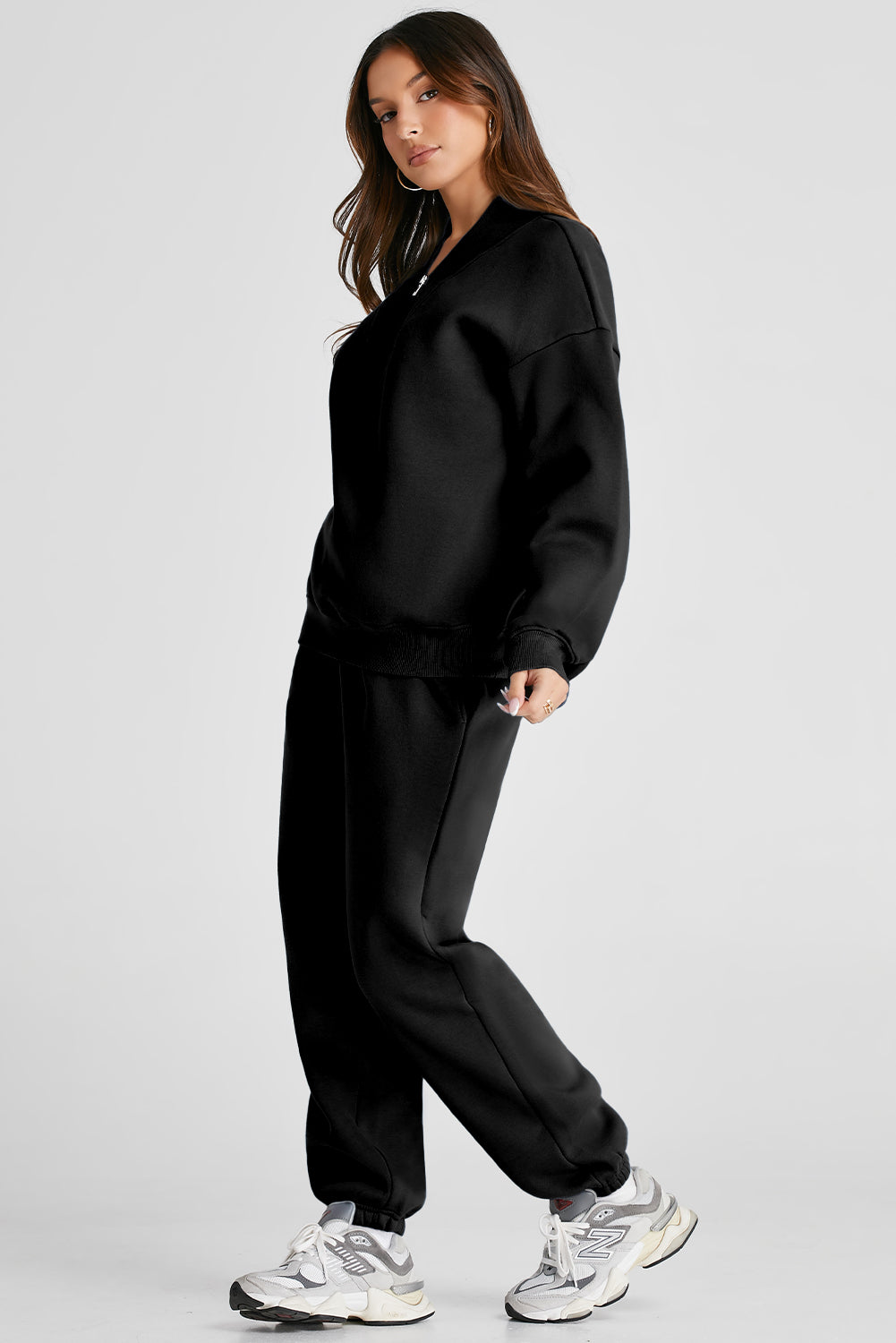 Quarter Zip Long Sleeve Top and Pants Set - felvior