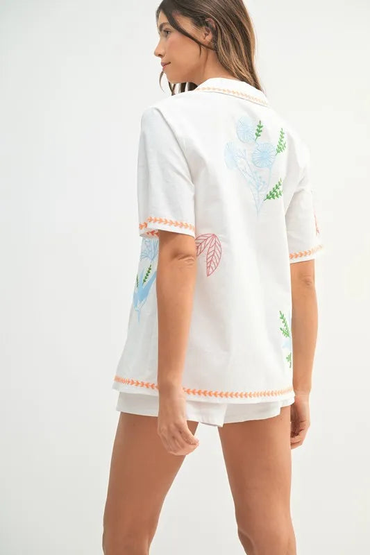MABLE Embroidered Button Down Shirt and Shorts Set