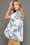 Umgee Full Size Two Tone Print Button Up Short Sleeve Shirt Plus Size