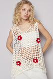 POL Flower Crochet Scoop Neck Sleeveless Knit Cover Up - felvior