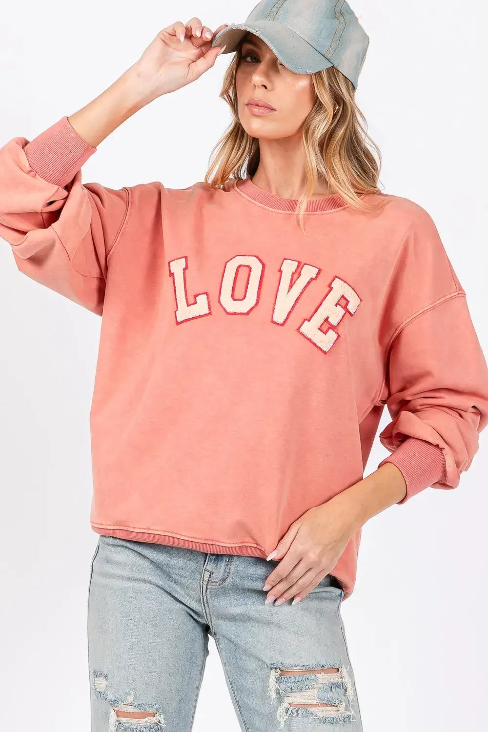 SAGE + FIG LOVE Path Applique Drop Shoulder Sweatshirt Image principale du produit