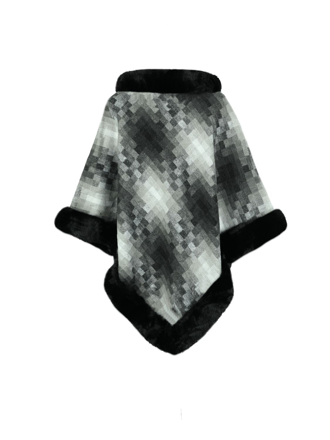 Faux Fur Trim Poncho - felvior