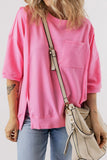 Exposed Seam Side Slit Round Neck Top - felvior