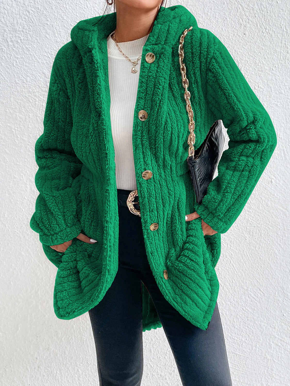 Button Down Hooded Coat - felvior