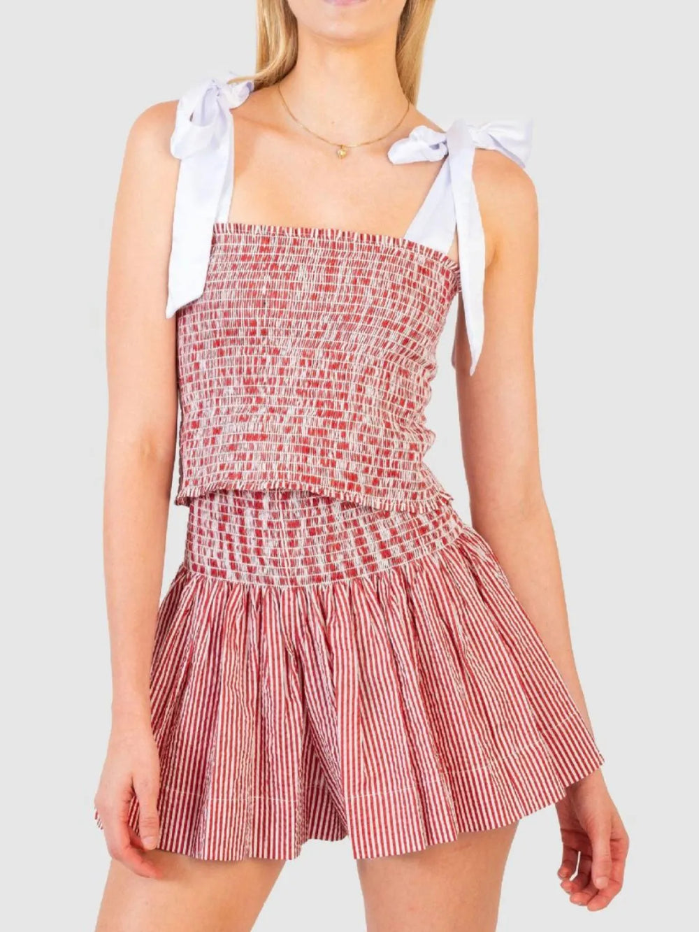 Smocked Tie Shoulder Cami and Shorts Set