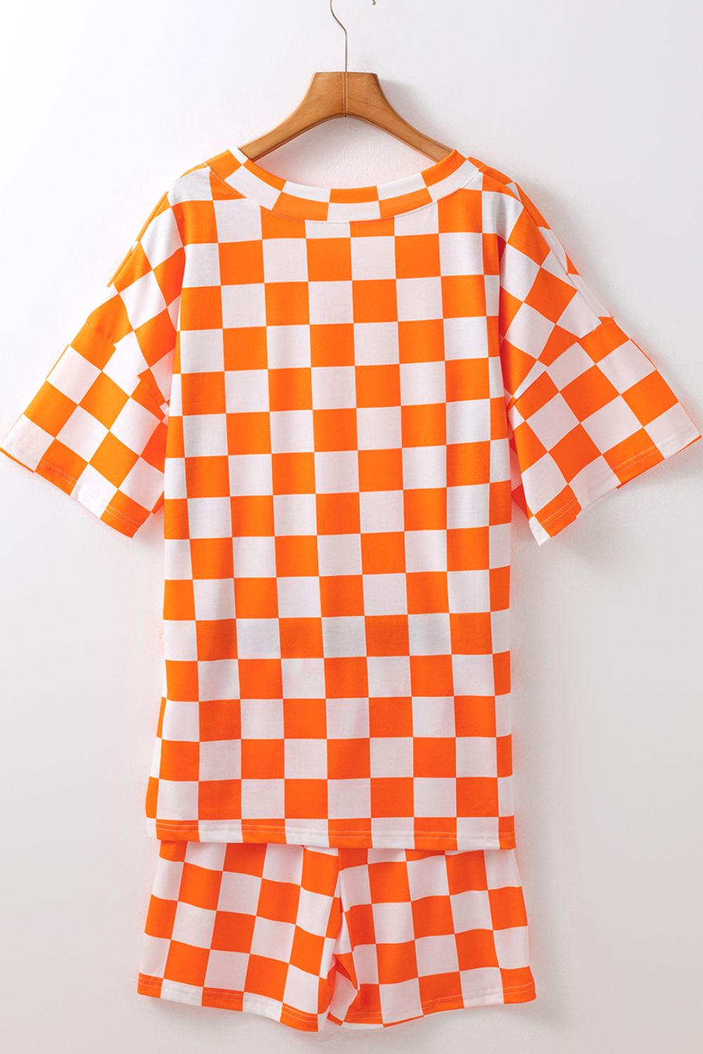 Checkerboard V Neck Loose Tee and Shorts Set - felvior