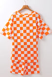 Checkerboard V Neck Loose Tee and Shorts Set - felvior