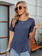 Round Neck Lace Short Sleeve T-Shirt