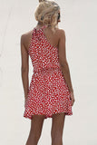 Printed Grecian Neck Mini Dress - felvior