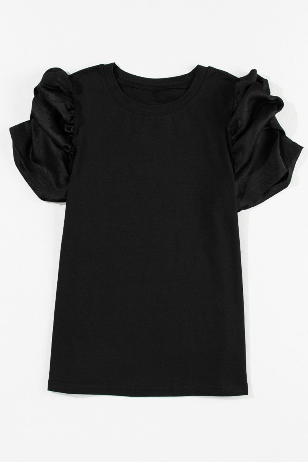 Ruched Puff Sleeve Crew Neck T-Shirt