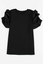 Ruched Puff Sleeve Crew Neck T-Shirt