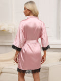 Tied Lace Detail Three-Quarter Sleeve Lounge Nightgown - felvior