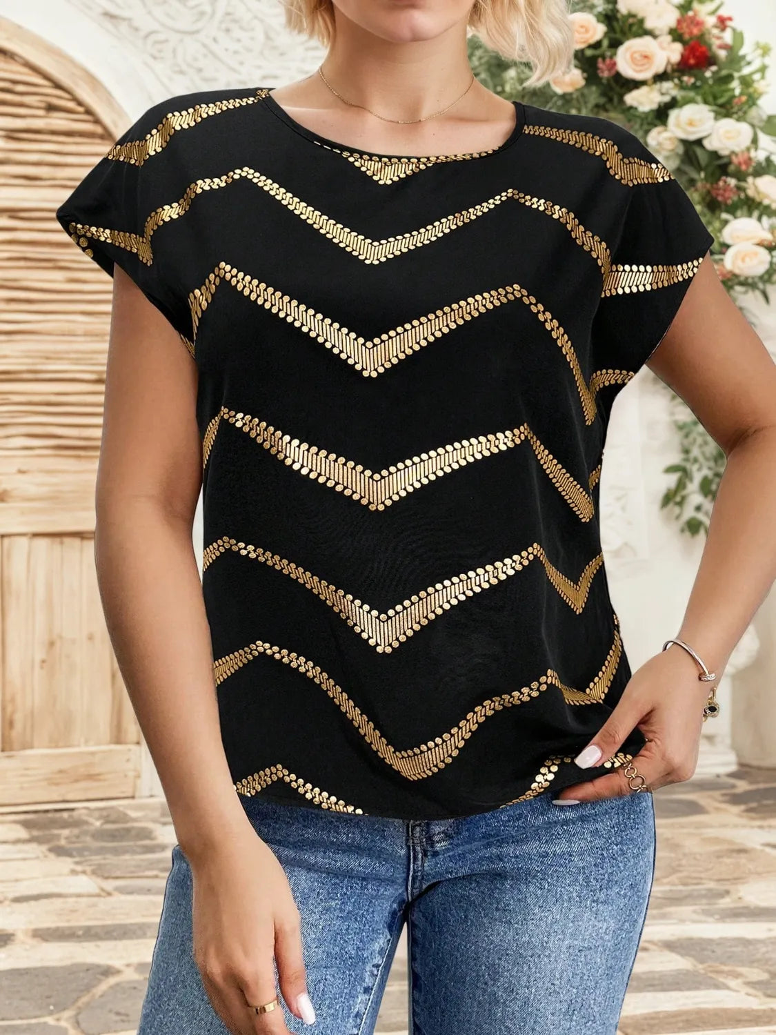 Contrast Round Neck Short Sleeve T-Shirt