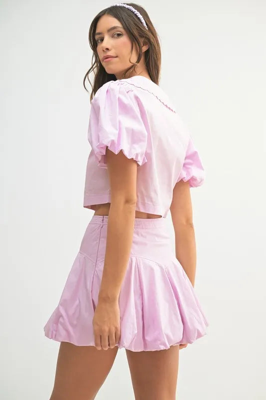 MABLE Puff Sleeve Button Down Top and Bubble Skirt Set