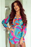 Printed Surplice Neck Mini Dress - felvior
