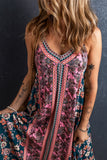 Printed V-Neck Midi Cami Dress - felvior