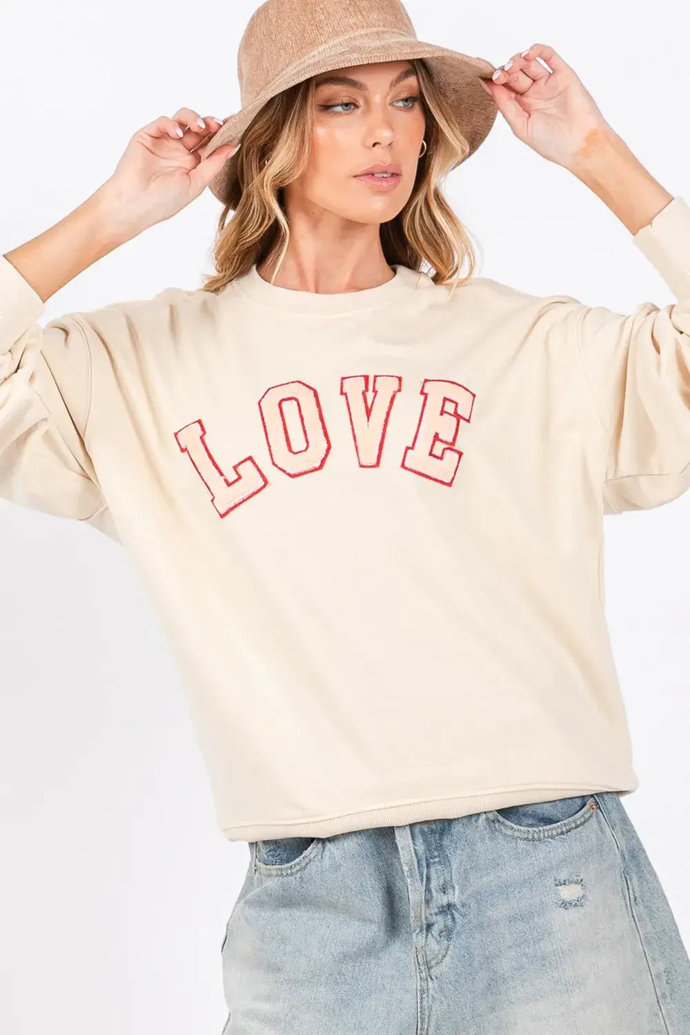SAGE + FIG LOVE Path Applique Drop Shoulder Sweatshirt Image principale du produit