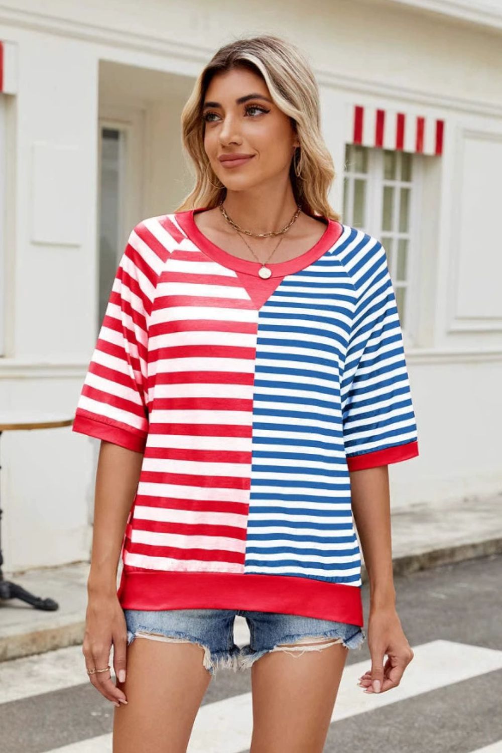 Striped Round Neck Half Sleeve T-Shirt