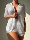 Open Front Half Sleeve Top and Shorts Cover Up Set - felvior