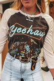 Graphic Contrast Round Neck Raglan Sleeve T-Shirt - felvior