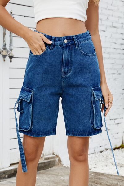 Washed Cargo Denim Shorts