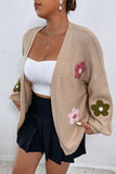 Floral Applique Drop Shoulder Open Front Cardigan - felvior