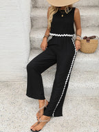 Round Neck Sleeveless Top and Pants Set