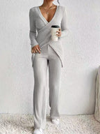 Surplice Long Sleeve Top and Pants Set