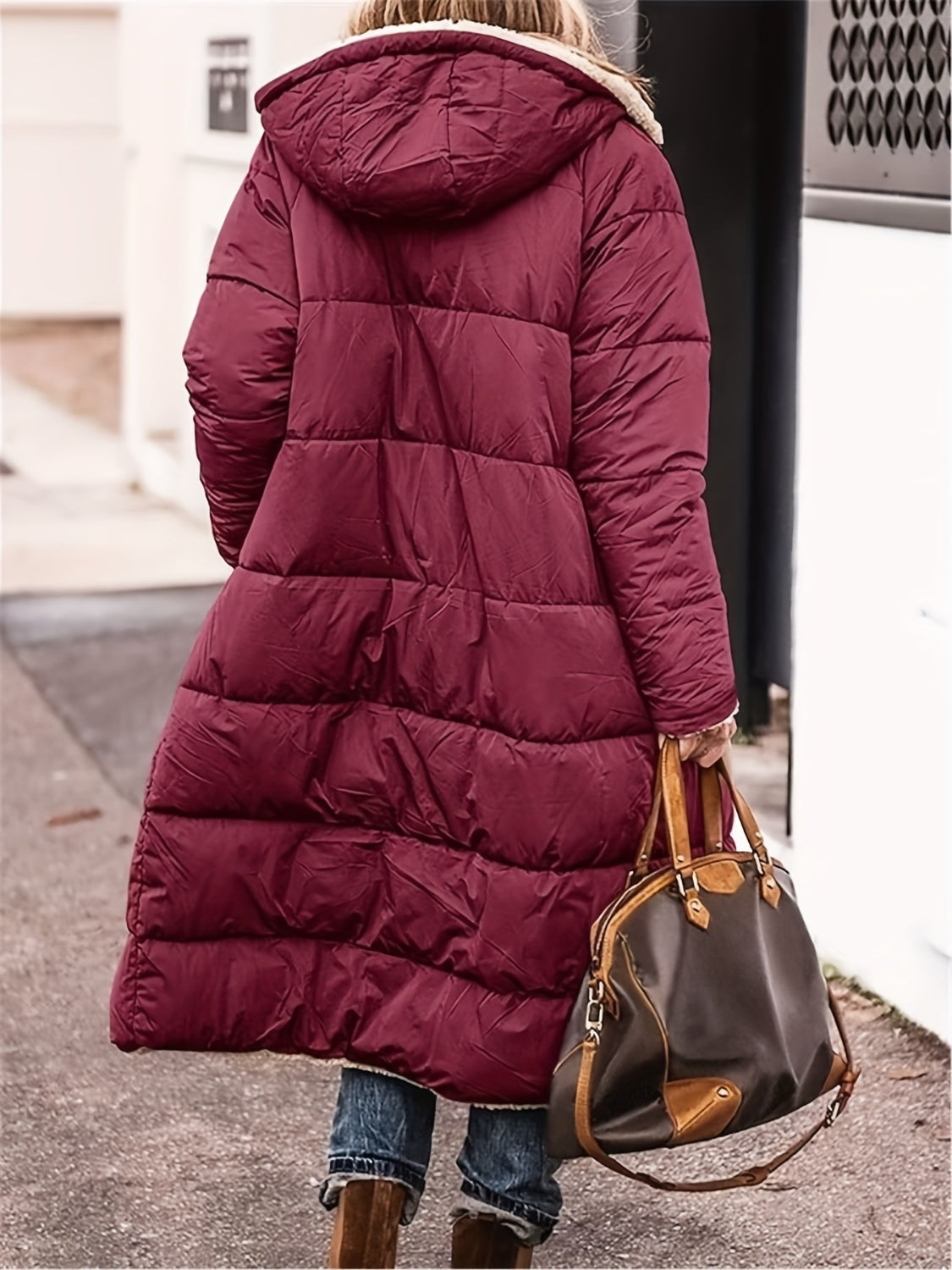 Full Size Zip Up Sherpa Hooded Coat - felvior
