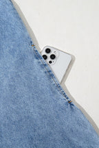 Short Sleeve Collared Patched Pocket Denim Mini Dress